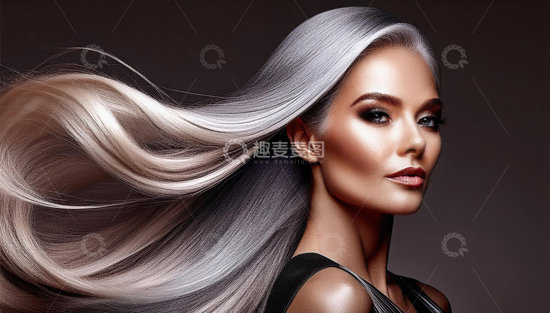 高清大图下载【趣麦麦图】银灰长发模特的时尚风采1