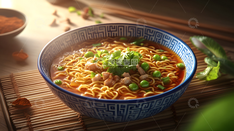 高清大图下载【趣麦麦图】健康营养手工面条搭配丰富蔬菜美味升级