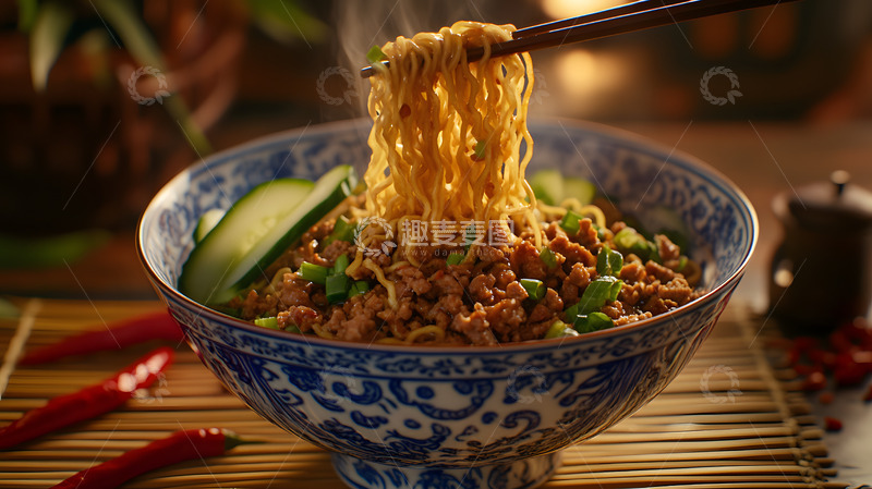 高清大图下载【趣麦麦图】香浓汤底牛肉面搭配丰富配料