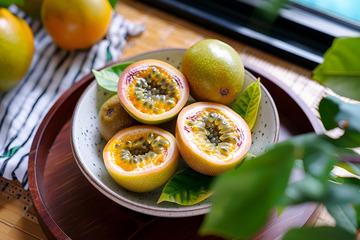 一盘切开的百香果