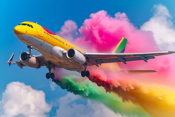 一架喷射彩色烟雾的飞机
