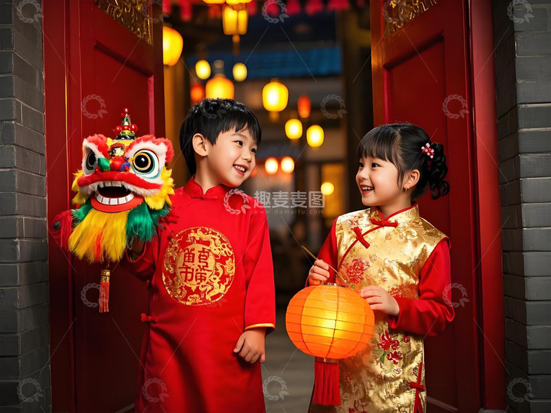 高清大图下载【趣麦麦图】儿童过年场景春节摄影图