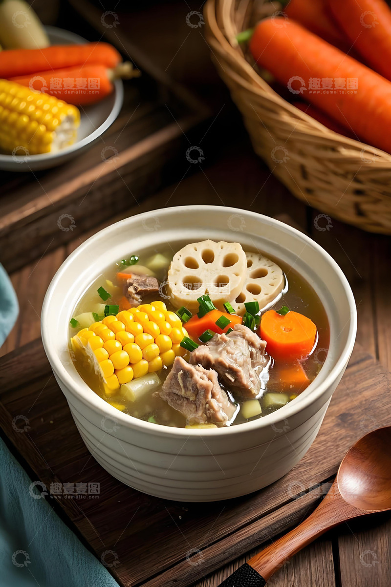 高清大图下载【趣麦麦图】玉米胡萝卜排骨汤美食摄影