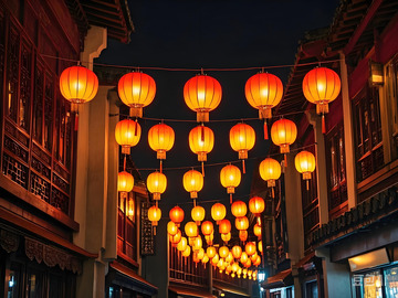 春节街景灯笼装饰摄影图1