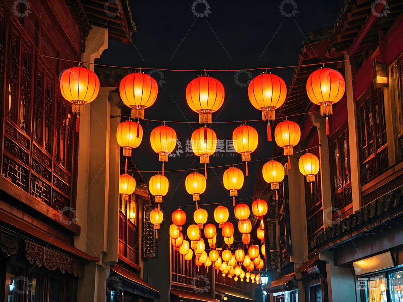春节街景灯笼装饰摄影图1