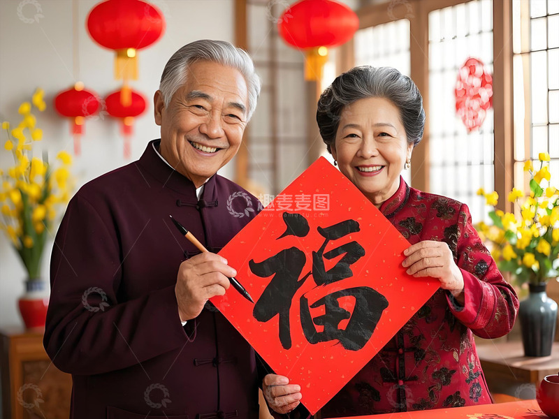 高清大图下载【趣麦麦图】春节老人写福字场景摄影