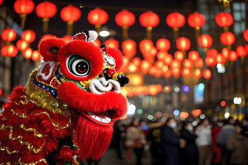 春节庆典醒狮场景摄影图