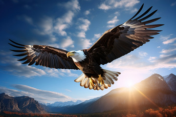 雪山上空飞翔的老鹰