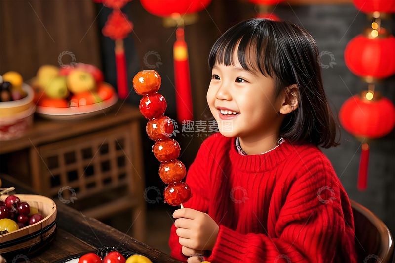 高清大图下载【趣麦麦图】春节人物儿童手拿糖葫芦摄影图