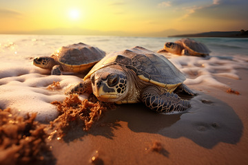 沙滩上爬行的海龟