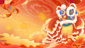 国潮新年喜庆舞狮醒狮插画背景