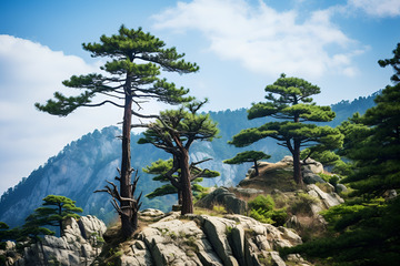 峭壁上挺拔的松树