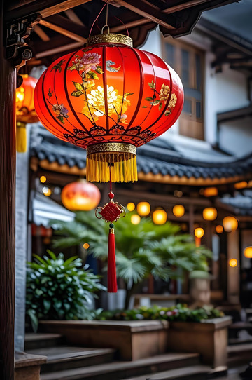 春节街景灯笼装饰摄影图4