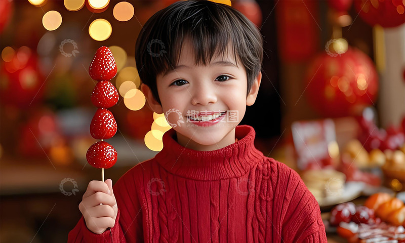 春节人物儿童手拿糖葫芦摄影图1