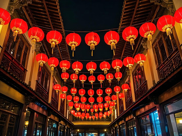 春节街景灯笼装饰摄影图