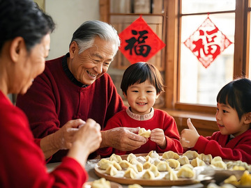 春节包饺子人物场景摄影图