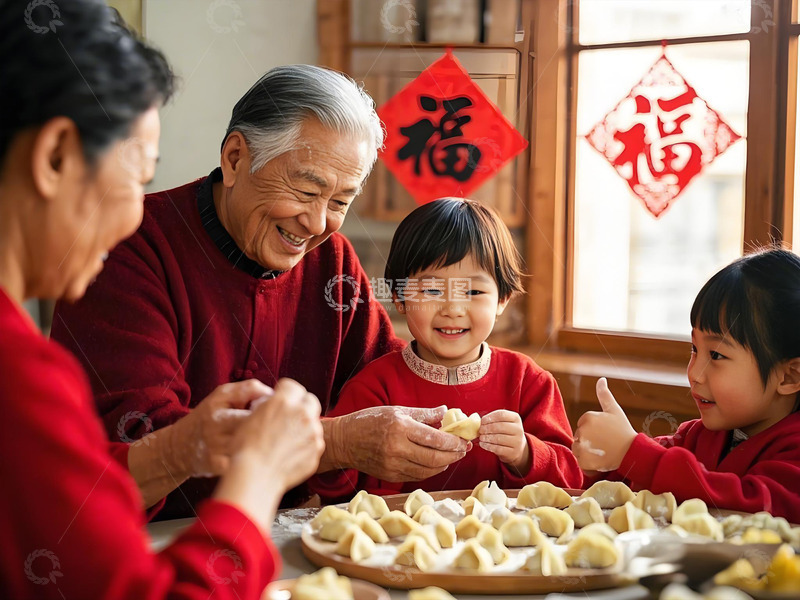 高清大图下载【趣麦麦图】春节包饺子人物场景摄影图