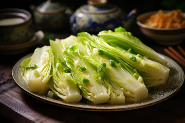一盘煮熟的白菜根