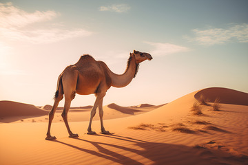 沙漠里行走的一只骆驼