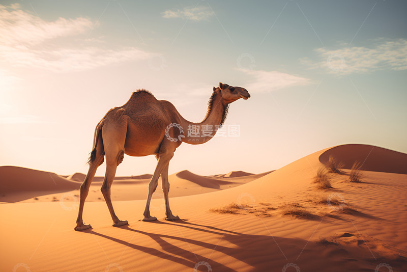 高清大图下载【趣麦麦图】沙漠里行走的一只骆驼