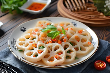 一盘辣椒圏炒莲藕片