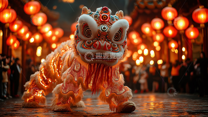 高清大图下载【趣麦麦图】春节庙会庆典醒狮摄影图1