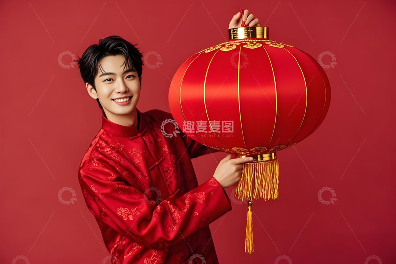 春节人物手拿灯笼的年青人摄影图3