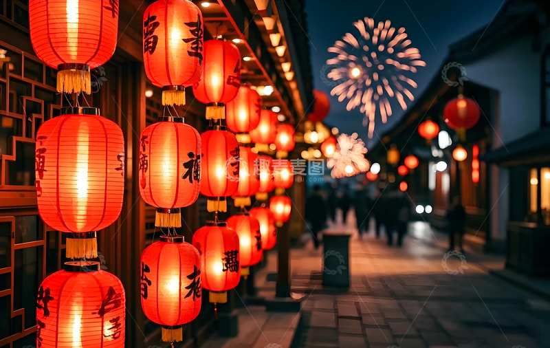 高清大图下载【趣麦麦图】春节古城夜景灯笼烟花摄影