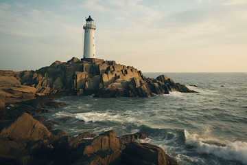 海岸边竖立的灯塔