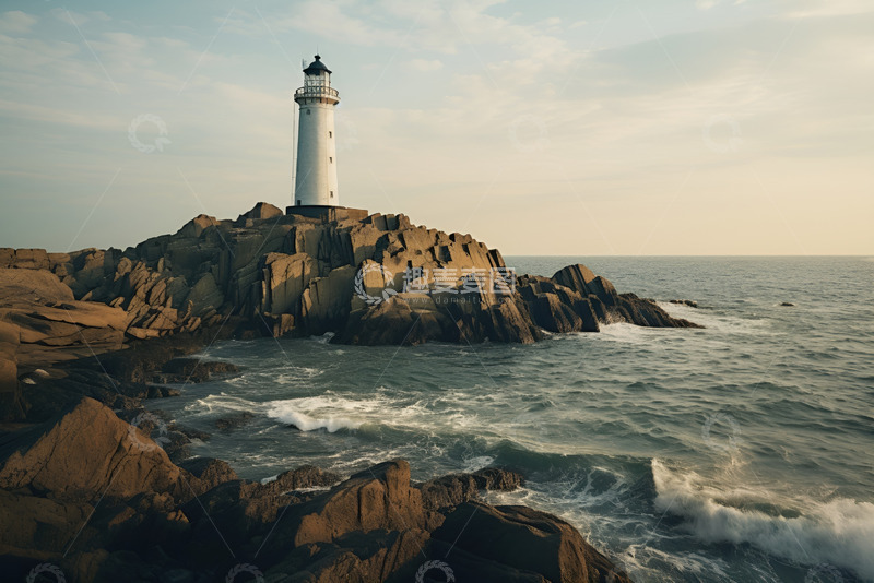 海岸边竖立的灯塔