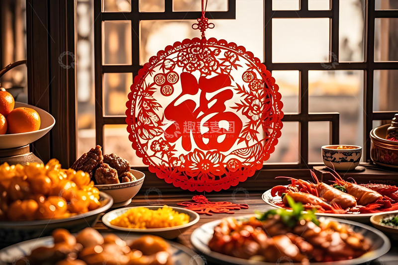 高清大图下载【趣麦麦图】春节窗花家宴摄影图