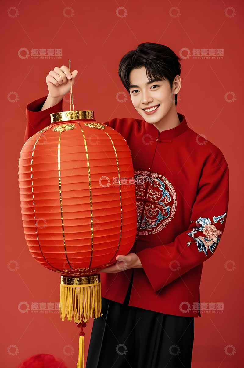 春节人物手拿灯笼的年青人摄影图2