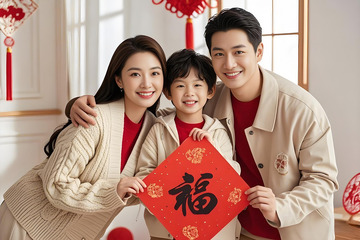 春节人物手拿福字摄影图1