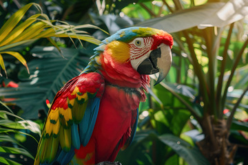 站在树枝上的红色花毛鹦鹉