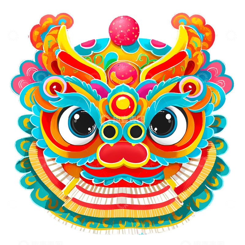 缤纷舞狮头部热闹迎新年