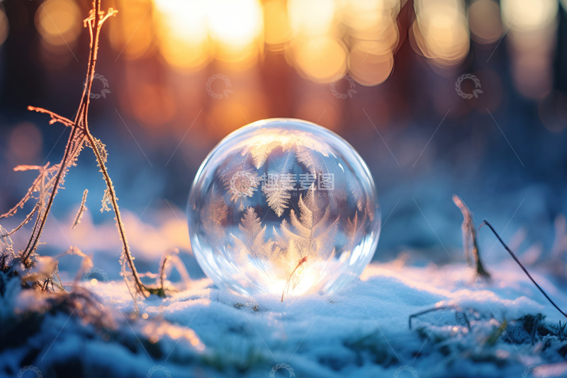 高清大图下载【趣麦麦图】冬季雪地上的冰晶气泡
