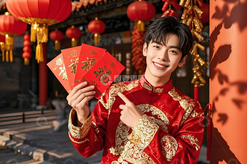 春节人物手拿红包摄影图6