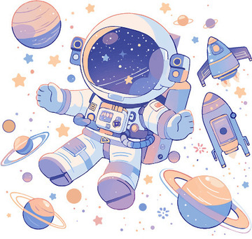梦幻宇航员矢量插画简笔可爱星空宇宙
