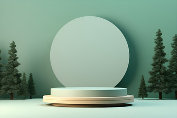 绿色松树电商圆台背景