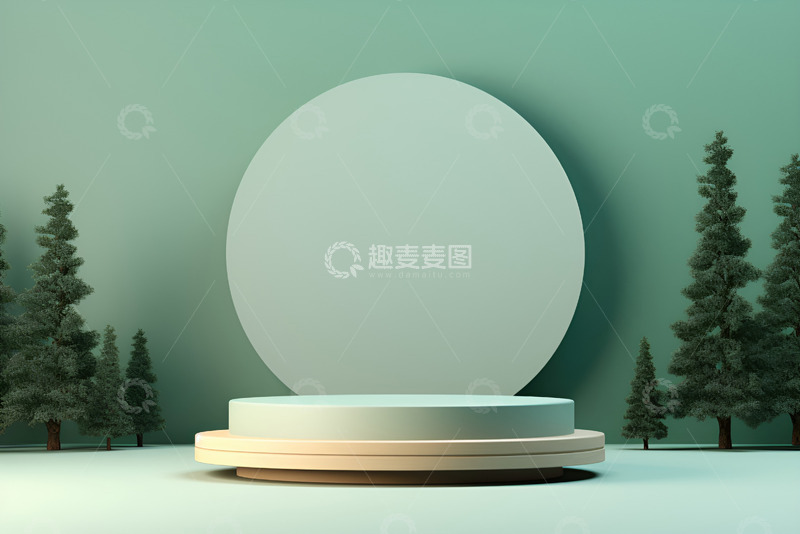 绿色松树电商圆台背景