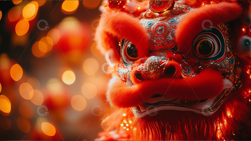 春节舞狮场景摄影图