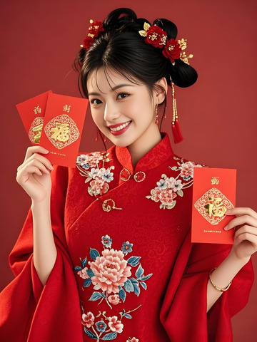 春节人物手拿红包摄影图4