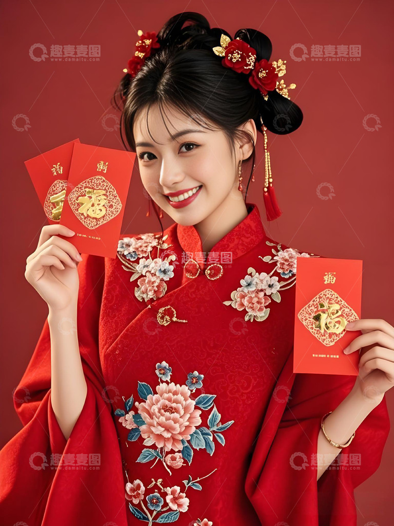 春节人物手拿红包摄影图4