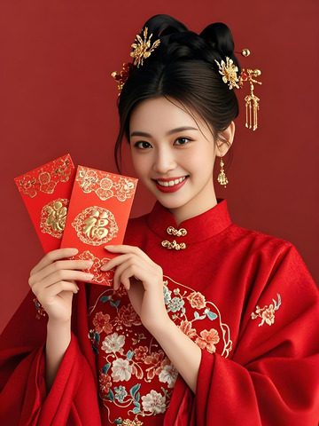 春节人物手拿红包摄影图3