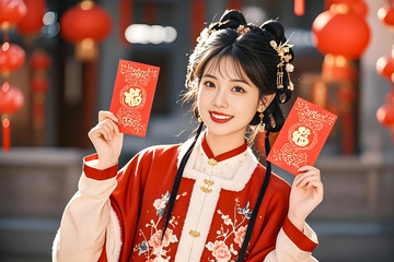 春节人物手拿红包摄影图5