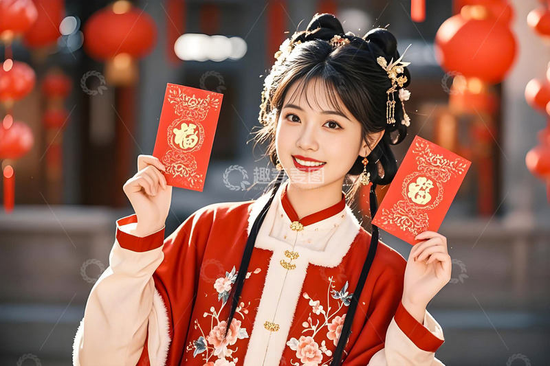 春节人物手拿红包摄影图5