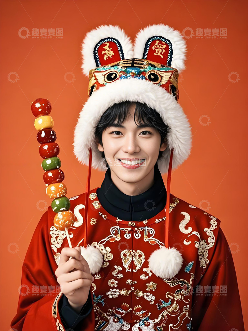 春节人物手拿糖葫芦摄影图1