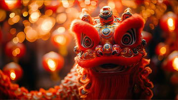 春节舞狮场景摄影图1