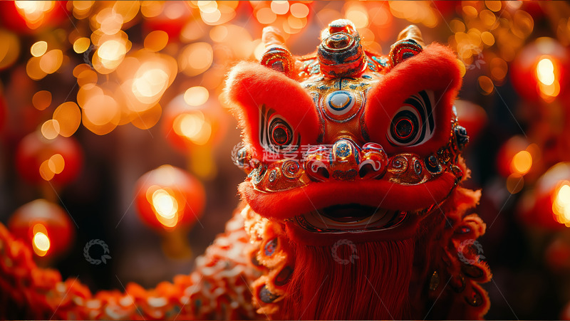 春节舞狮场景摄影图1