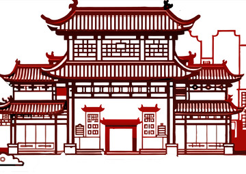 深圳地标南头古城线稿图